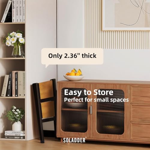 SOLADDER 2 Step Ladder, Folding Step Stool, Black & Woodgrain - color: Black&woodgrain, size: 2 Step