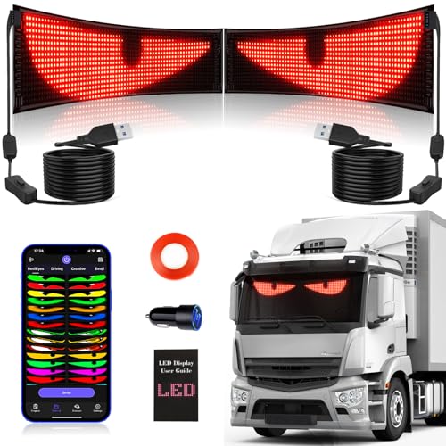Kjoy 2PCS Synchronize Devil Eyes LED Light for Truck, 23.6''x4.7'' Flexible LED Display for Car Window, Digital Scrolling Programmable Led Sign, Dynamic Personalized Big Eye Lights for Windshield - size: 23.6"x4.7"-2PCS