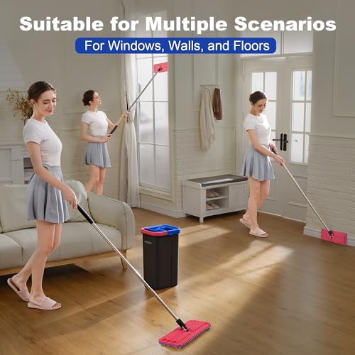 JOYMOOP Flat Mop System, Microfiber Mop and Bucket Set, Black, Household & Commercial Floor Cleaning System for Hardwood, Tile & Glass, Wet Dry Use, 60" Handle, 3 Pads - color: G
