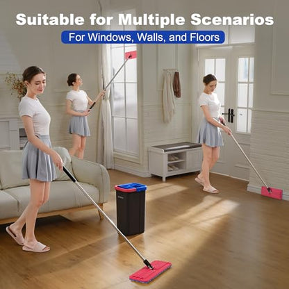 JOYMOOP Flat Mop System, Microfiber Mop and Bucket Set, Black, Household & Commercial Floor Cleaning System for Hardwood, Tile & Glass, Wet Dry Use, 60" Handle, 3 Pads - color: G
