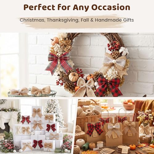 VGOODALL 17 PCS Burlap Bows, Handmade Burlap Bowknots with Lace for Wedding Party Decor Home Gift Wrapping