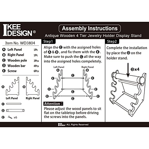 Ikee Design Wooden 4 Tier Jewelry Bracelet Bangle Scrunchie Display Stand - color: Brown