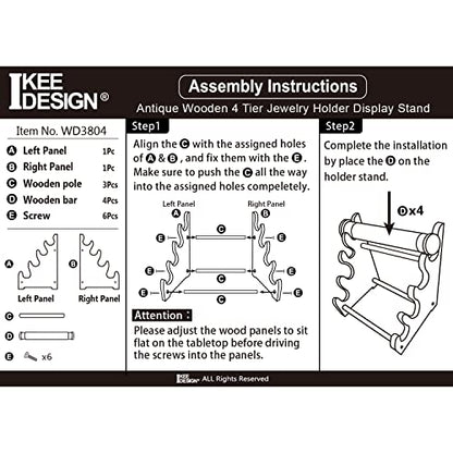 Ikee Design Wooden 4 Tier Jewelry Bracelet Bangle Scrunchie Display Stand - color: Brown