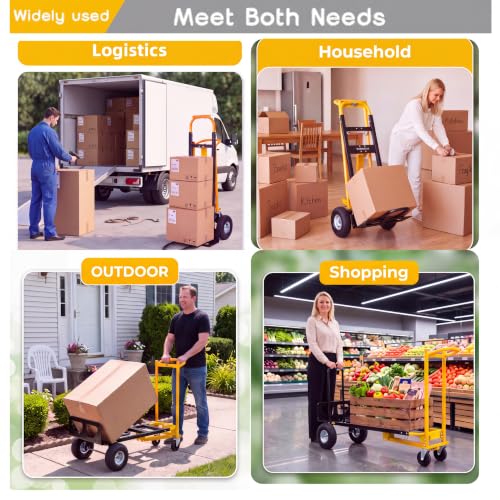 1000 LBS Heavy Duty Steel Hand Truck, 4-in-1 Convertible Dolly Cart - color: Yellow