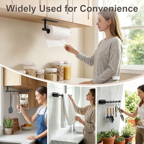 2‑Pack Paper Towel Holder Under Cabinet, Self Adhesive or Screw Mount - color: Black 2pc