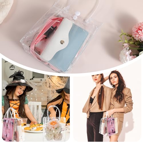 60 Pcs Clear Plastic Gift Bags with Handle Reusable Small Transparent PVC Wrap Tote Bags 5.9X5.1X2.8 inches for Bachelorette Bridesmaid Wedding Birthday Christmas Party Favor
