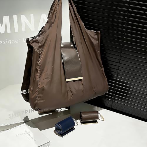 Foldable Nylon Tote Bag w/Keychain Lightweight Reusable Shopping Bag - color: Navy Blue