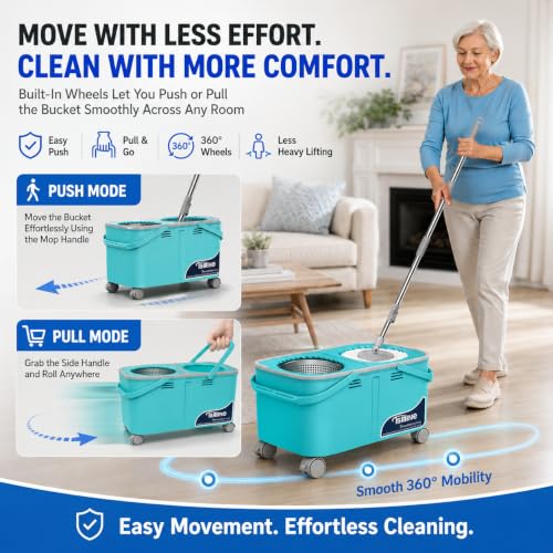 RinseWise Easy-Use Gen 2 Mop Bucket, Clean/Dirty Water Separation, Blue - color: Easy-use Gen 2-blue