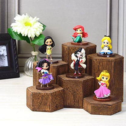 MOOCA 6-Piece Wood Hexagon Jewelry Display Stand Risers for Accessories - color: Brown, 6 Pieces