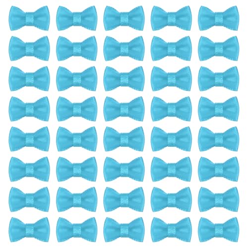 MECCANIXITY 100 Pcs Mini Ribbon Bow 0.8" Mini Fabric Satin Ribbon Flower Bows for Craft DIY Sewing Wedding Birthday Party, Sky Blue - color: Sky Blue