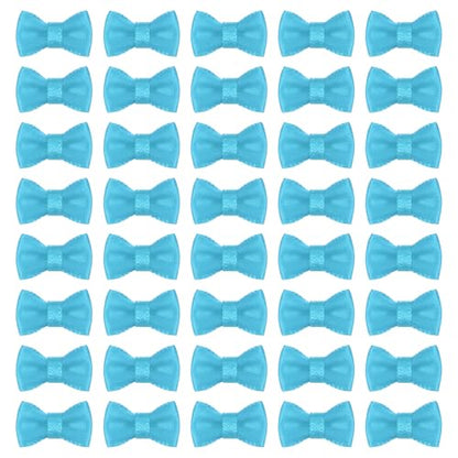 MECCANIXITY 100 Pcs Mini Ribbon Bow 0.8" Mini Fabric Satin Ribbon Flower Bows for Craft DIY Sewing Wedding Birthday Party, Sky Blue - color: Sky Blue