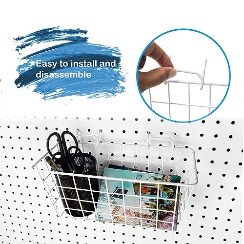 Pegboard Baskets 2 Pack Peg Board Metal Shelves Organizers (Medium, White) - size: Medium, style: 2M White Pegboard Baskets
