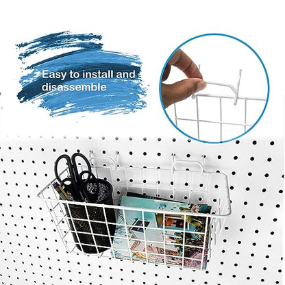 Pegboard Baskets 4 Pack Peg Board Metal Shelves Organizers (Medium, White) - size: Medium, style: 4M White Pegboard Baskets