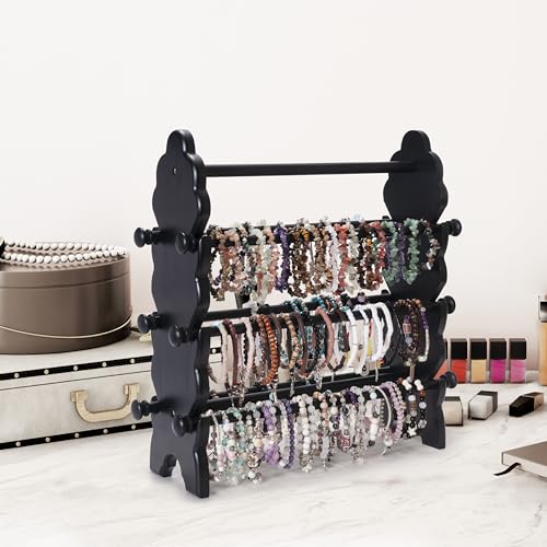 Two-Sided Wooden Bracelet Holder Display Stand with 6 Removable Holders - style: 6 Tier-Black