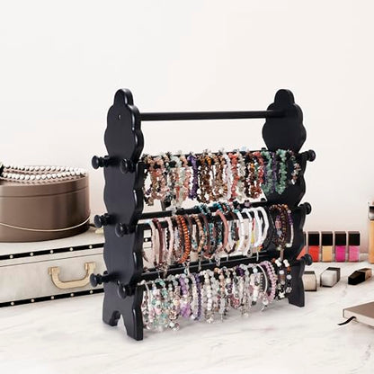 Two-Sided Wooden Bracelet Holder Display Stand with 6 Removable Holders - style: 6 Tier-Black