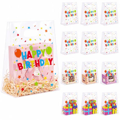 Pasimy 25 Pcs Back to School Birthday Bags Birthday Plastic Gift Bags with Handles 11.8 x 7.9 x 4.7 Inch Colorful Balloons Party Gift Wrapping Pouch for Bday‌ Party Small Business Merchandise Supplies - style: Birthday