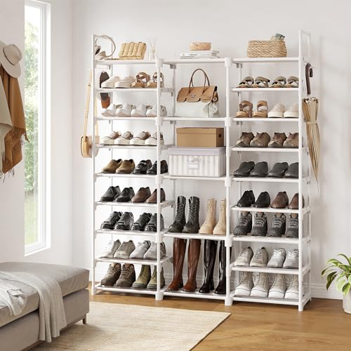WOWLIVE 9 Tier 3-Column Shoe Rack, 50-55 Pairs Stackable White - color: White, size: 3 Row 9 Tier