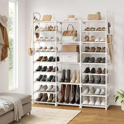 WOWLIVE 9 Tier 3-Column Shoe Rack, 50-55 Pairs Stackable White - color: White, size: 3 Row 9 Tier