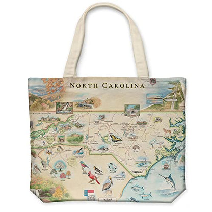 Xplorer Maps Canvas Tote Bag with Handles, Cloth Grocery Shopping Bag, Reusable & Eco-friendly Bag, 100% Cotton, Washable - color: Nc
