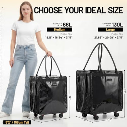 66L Rolling Grocery Bag on Wheels with Washable Leak-Resistant Liner - color: Black - a, size: Medium