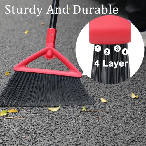 Heavy Duty Red Angle Broom with Long Handle - 3 Pack - color: 3pack Red