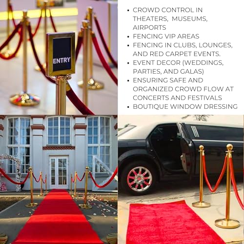 4 PCS Red Velvet Rope - 5 Ft Red Carpet Velvet Rope for Ceremonies Hanging Stanchion for Parties Crowd Queue Line for Safe Control - color: Red