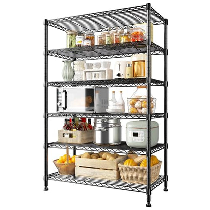 REIBII 71" H 6-Tier Heavy Duty Wire Shelving, 1200 lbs, 2-in-1 Adjustable - size: 6 Tier-14"D x 29"W x 71"H