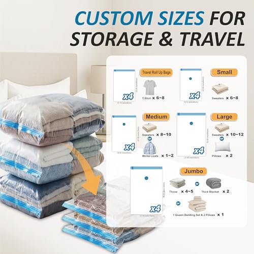 Vacuum Storage Bags with Hand Pump, Vacuum Seal Space Saver Bags,20 Combo - size: Combo
