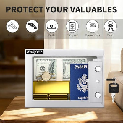 WASJOYE Safe with Key for Money, 0.25 Cu Ft Key Lock Box (White) - size: 0.25 Cu Ft White