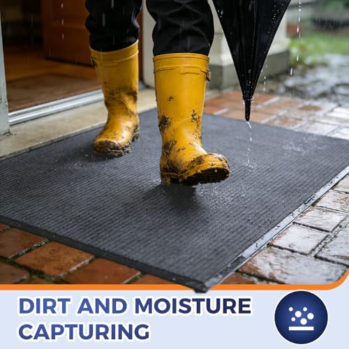 Commercial Floor Mat, 2 x 3 FT Door Mat Indoor Entrance, Rubber Floor Mat, Commercial Rug with Water & Stain Proof, Easy to Clean, Low-Profile, Heavy Duty Entrance Rug, Charcoal Grey - size: 2 x 3 Feet