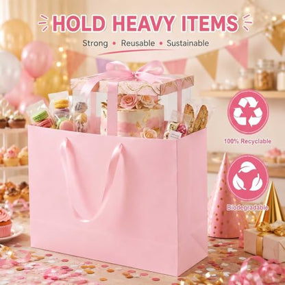 Fuyoooo 20 Pcs 18 x 7 x 14 Extra Large Kraft Paper Gift Bags, Light Pink - color: Light Pink