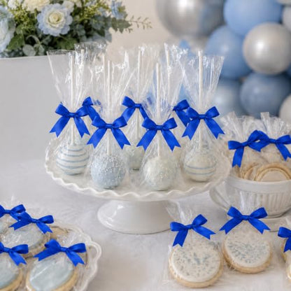 50 Pcs Twist Tie Bows for Treat Bags and Gift Wrapping, Royal Blue - color: Roayal Blue