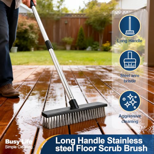 Yocada Stainless Steel Wire Scrub Brush with 65" Long Handle Heavy Duty