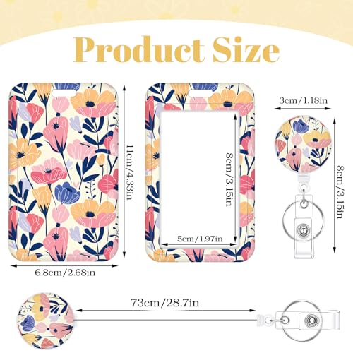 3 Pack Flower Badge Holder with Retractable Reel, Vertical Id Card Holder - color: Painting Flower