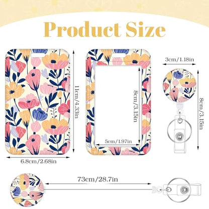 3 Pack Flower Badge Holder with Retractable Reel, Vertical Id Card Holder - color: Painting Flower
