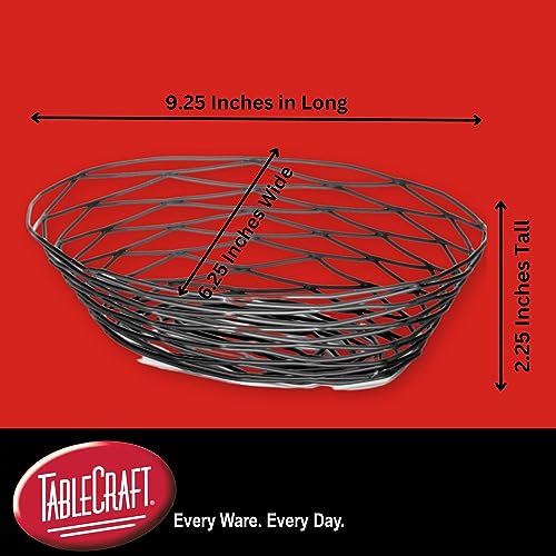 Tablecraft Artisan Oval Baskets Black 9inch - Pack of 6 | Serving Baskets, Wire Baskets, Bread Baskets, Chip Baskets, Food Baskets - size: 9.25 by 6.25 Inch