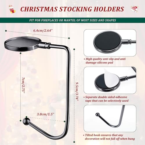 Nackiy Christmas Stocking Holders for Mantle, Non-Slip Safety Fireplace Mantel Stocking Hooks with Separate Adhesive Strips, Silicone Pad Grip Hanger for Xmas Party Decoration (Black, 6) - style: Black 6PCS