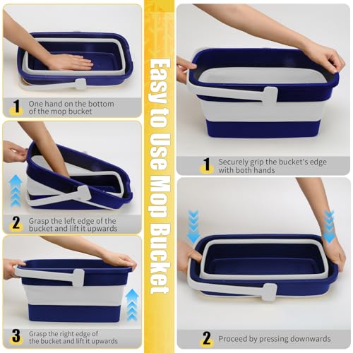 Collapsible Mop Bucket for Cleaning with Handle, 3 Gallon - color: Blue