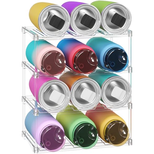 Lifewit Stackable Water Bottle Organizer, Clear Tumbler Holder for Cabinet - size: 4 Tier-12 Bottle