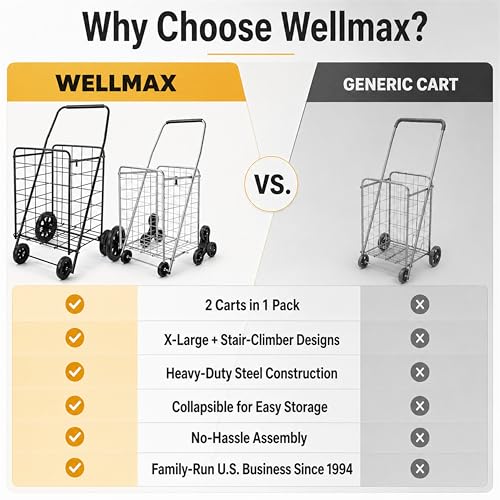 Wellmax 2-Pack Stair Climber Cart, Folding Grocery Cart for Stairs, XL & L - size: Large-Medium