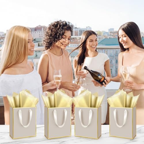 Yeaqee 24 Pack Metallic Paper Gift Bags, Champagne, Gold - color: Champagne, Gold