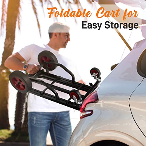 Pyle Compact Folding Adjustable Equipment Cart - Heavy Duty 8-in-1 Convertible Multi-Cart Hand Truck/Dolly/Platform Cart with R-Trac Wheels - Expandable Up to 27.52” to 44.25” - size: 27.52'' x 17''