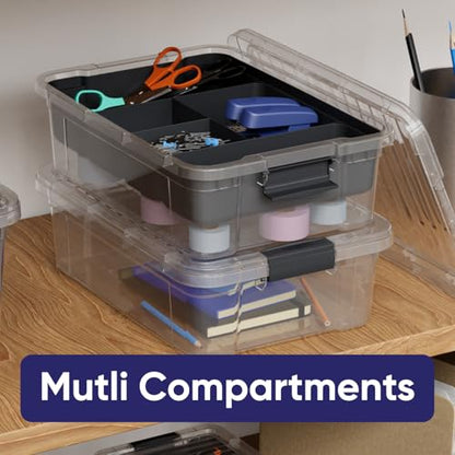 Superio Storage Container Organizing Bin with Removable Tray Plastic Tools, Sewing, Crafts Box, 7.5 Qt. - size: Medium 7.4 Qt. Flat