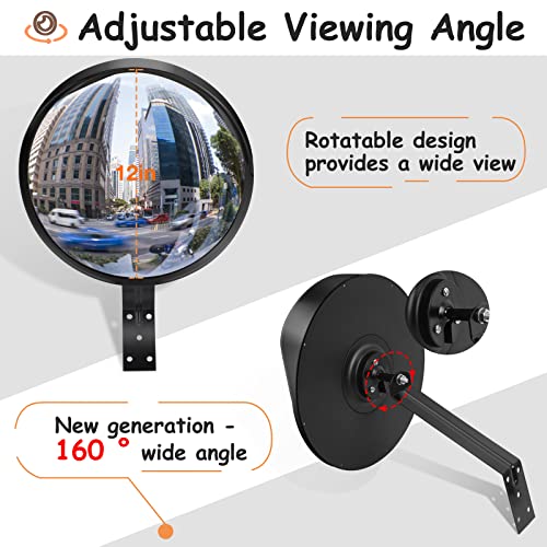12" Security Mirror for Home, Adjustable Fixing Bracket - size: 12in with brim