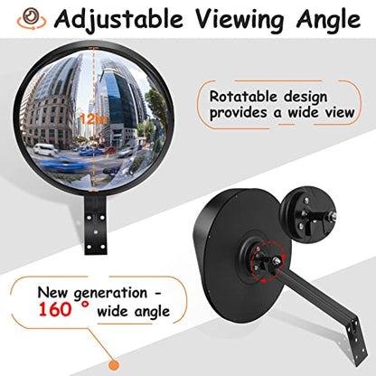 12" Security Mirror for Home, Adjustable Fixing Bracket - size: 12in with brim