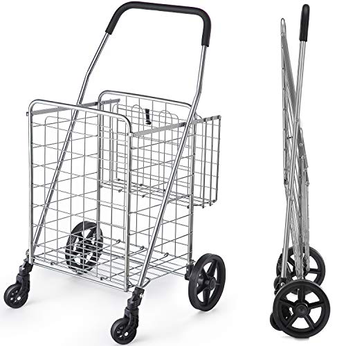 Wellmax Folding Shopping Cart for Seniors, Metal Grocery Cart, 66 lb Max - size: Large