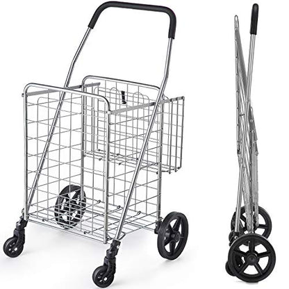 Wellmax Folding Shopping Cart for Seniors, Metal Grocery Cart, 66 lb Max - size: Large