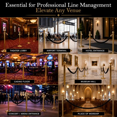 CCW 6 Ft Blue Velvet Hanging Stanchion Rope, Polished Brass Snaps - color: Blue Rope With Polished Brass Snap Ends, size: 6 Foot