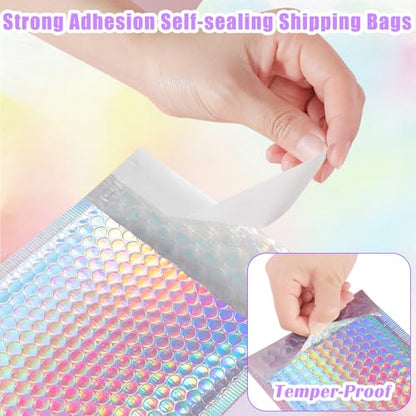 60Pcs Holographic Bubble Mailers, Metallic Poly Padded Envelopes