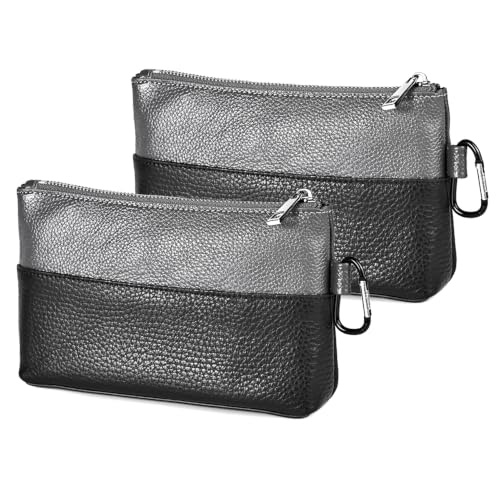 Leather Tool Bag Zipper Pouch, Premium Tool Pouch with Zipper, Utility Multipurpose Storage Organizer Tool Pouches with Carabiner Metal Zipper for Tools, Stationary, Pencil Pouch - size: 2 packs Small 8inch